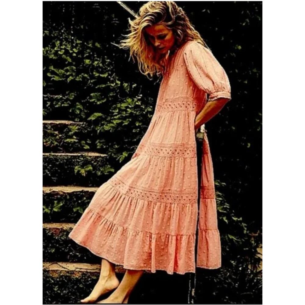 Doen Minetta Tiered Embroidered Midi Maxi Dress